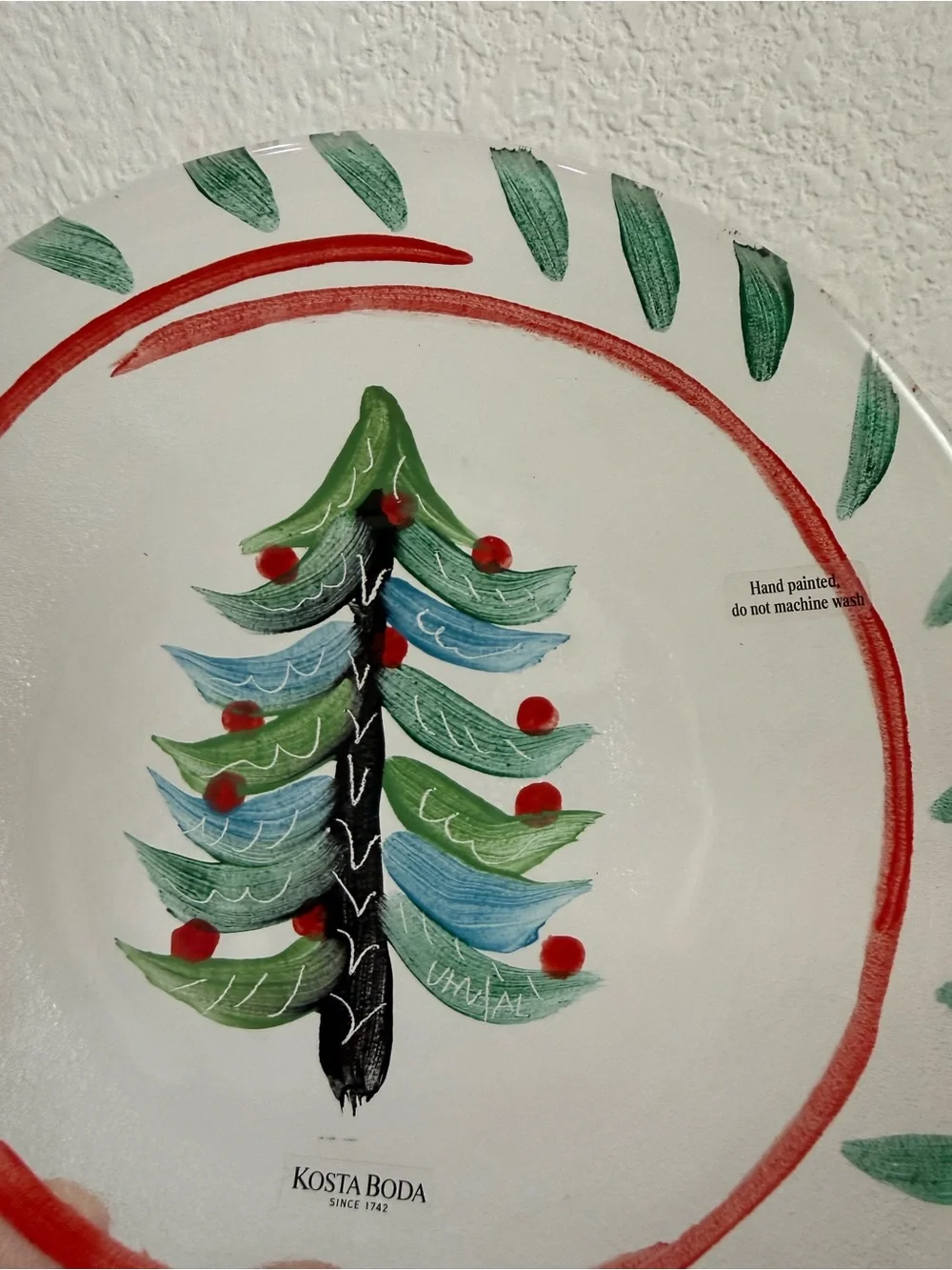 Lot 2 KOSTA BODA Ulrica Hydman-Vallien Hand-Painted Christmas Tree Glass Plate